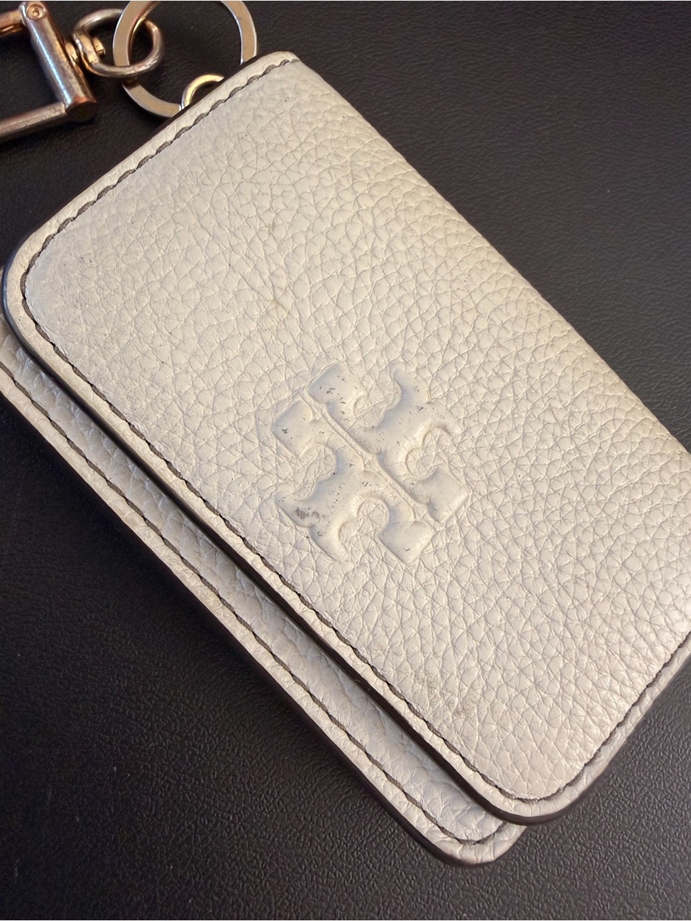 Tory Burch Pebbled White Leather Keyring Phone Card Case